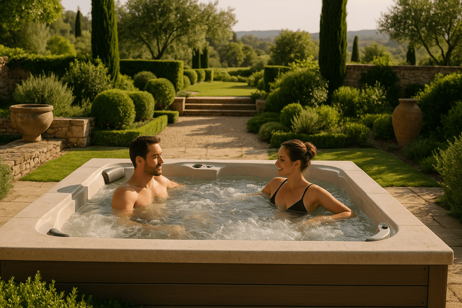 Spa jacuzzi cantal : le bien-être sur-mesure avec catusse piscines & spas 1 Spa jacuzzi extérieur haut de gamme